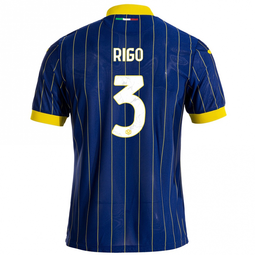 Hombre Fútbol Camiseta Mattia Rigo #3 Azul Amarillo 1ª Equipación 2024/25 México