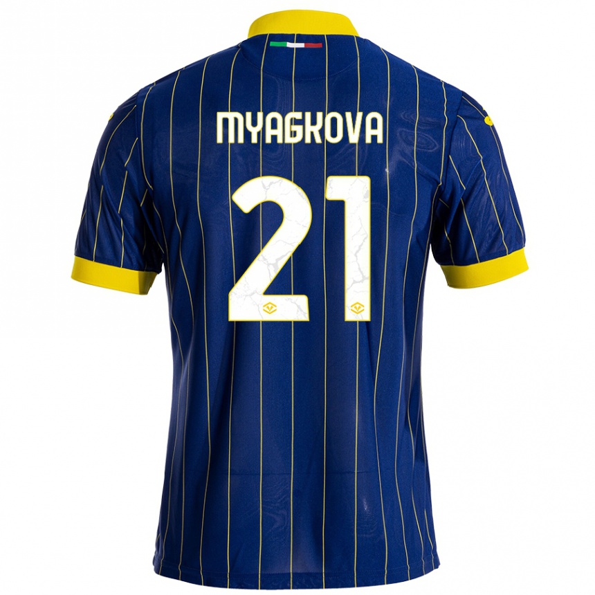 Hombre Fútbol Camiseta Alina Myagkova #21 Azul Amarillo 1ª Equipación 2024/25 México