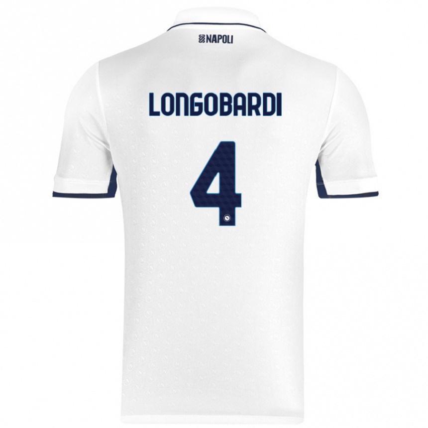 Hombre Fútbol Camiseta Salvatore Longobardi #4 Blanco Azul Real 2ª Equipación 2024/25 México