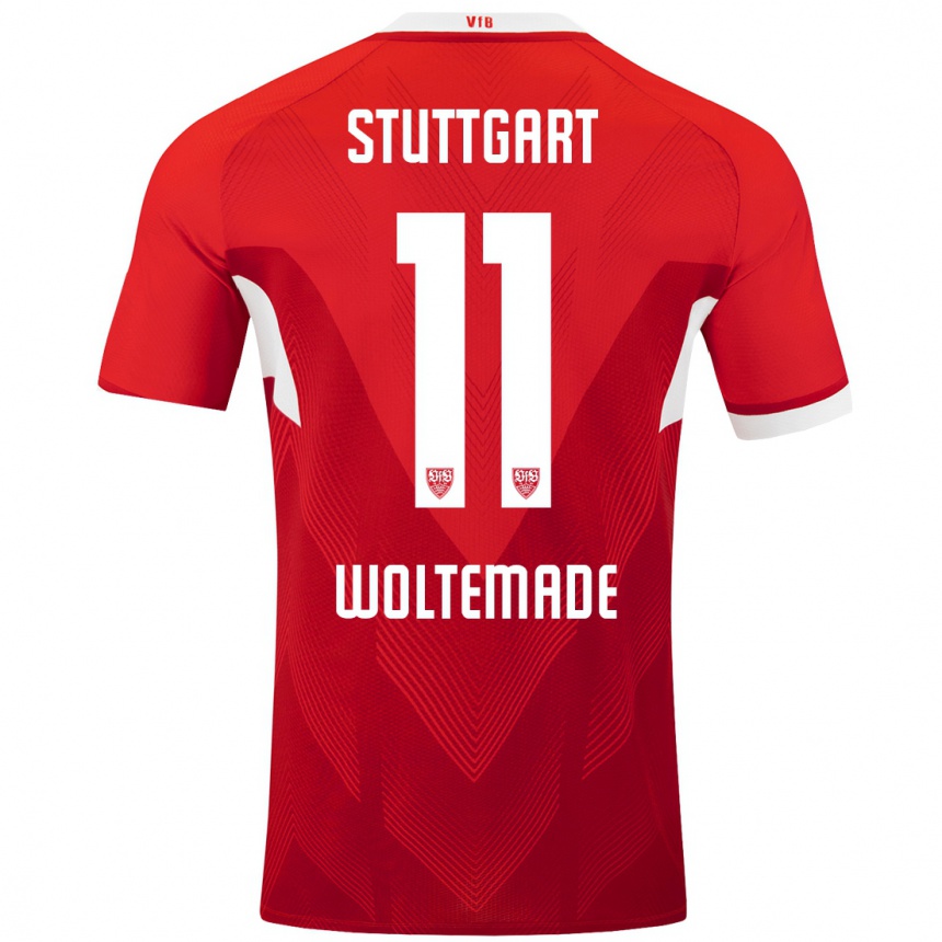 Hombre Fútbol Camiseta Nick Woltemade #11 Rojo Blanco 2ª Equipación 2024/25 México