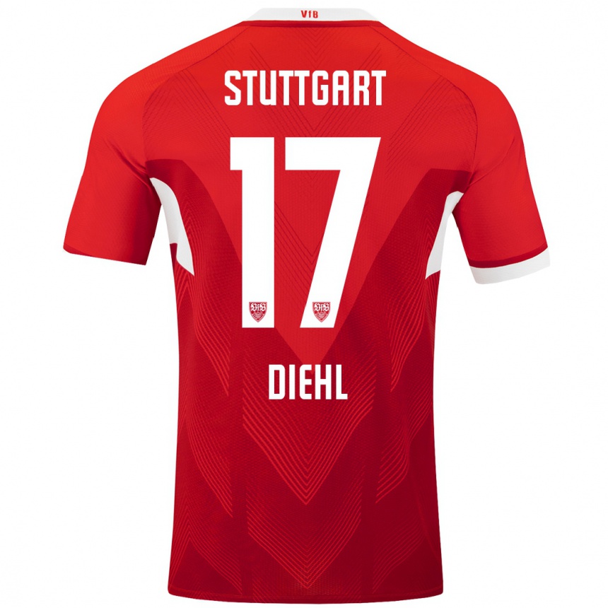 Hombre Fútbol Camiseta Justin Diehl #17 Rojo Blanco 2ª Equipación 2024/25 México