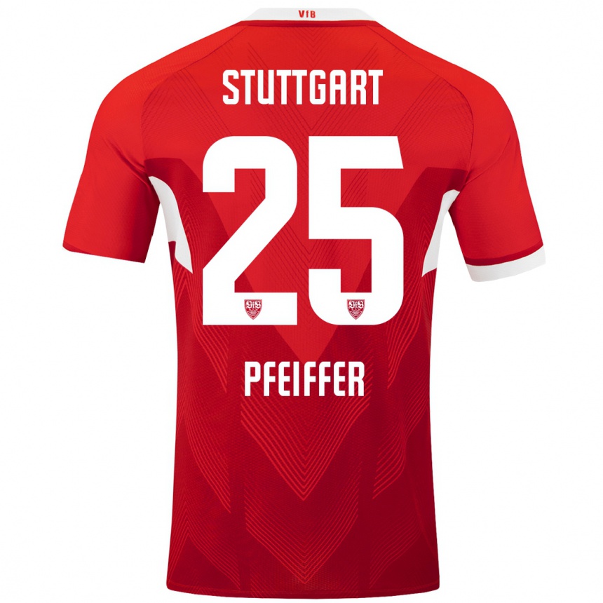 Hombre Fútbol Camiseta Luca Pfeiffer #25 Rojo Blanco 2ª Equipación 2024/25 México