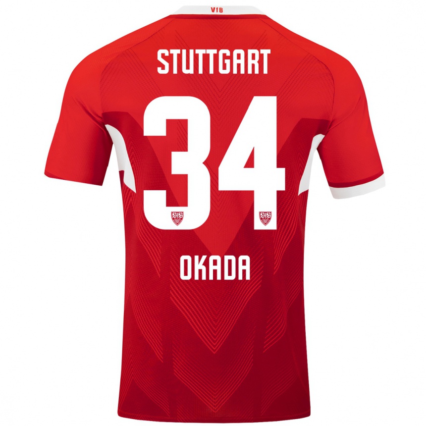 Hombre Fútbol Camiseta Rei Okada #34 Rojo Blanco 2ª Equipación 2024/25 México