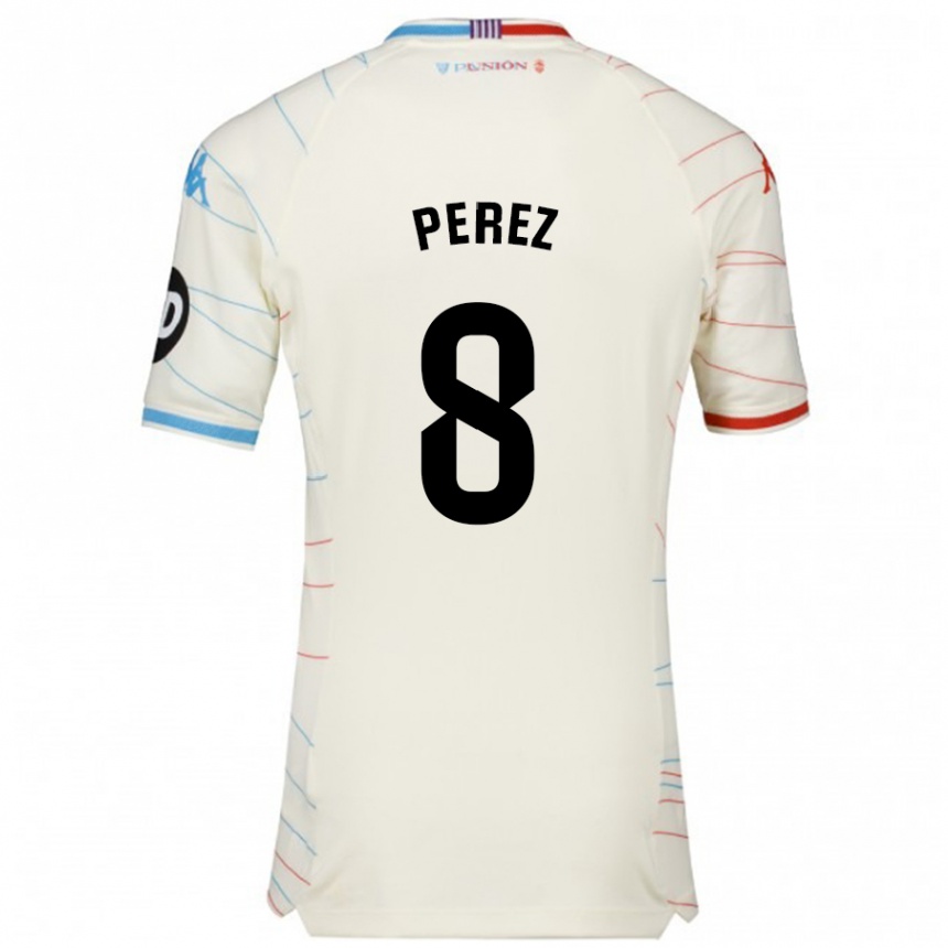 Hombre Fútbol Camiseta Kike Pérez #8 Blanco Rojo Azul 2ª Equipación 2024/25 México