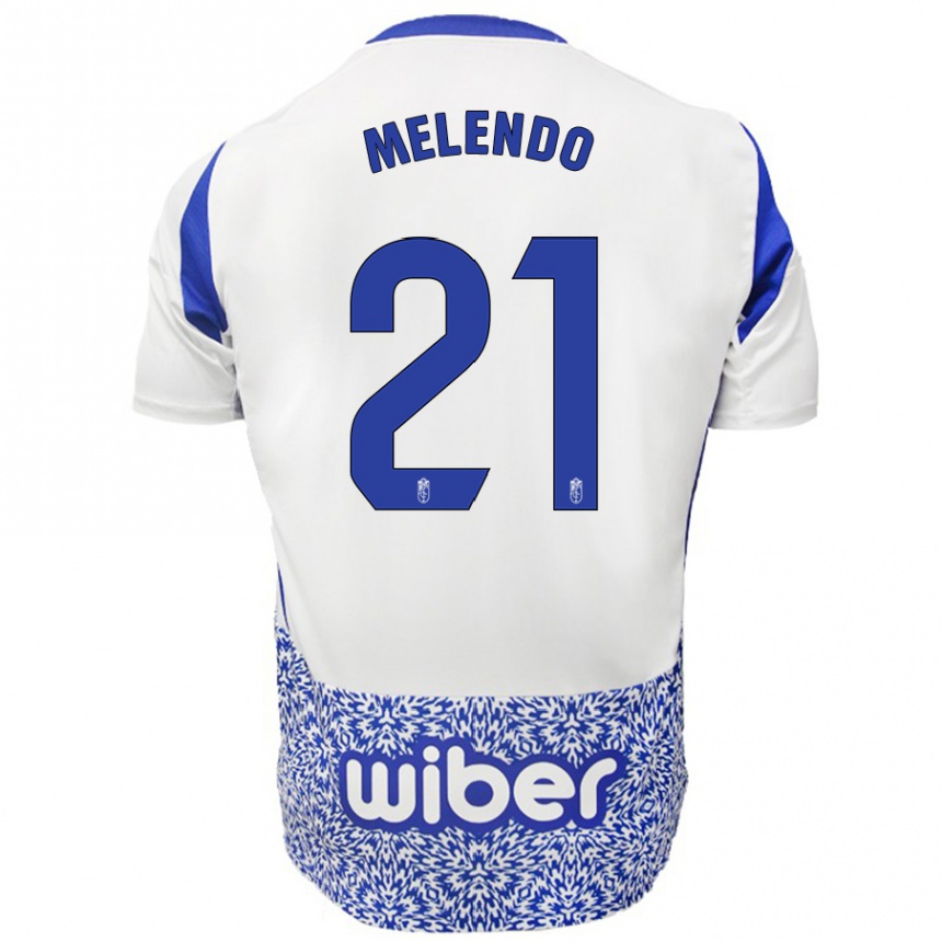 Hombre Fútbol Camiseta Óscar Melendo #21 Blanco Azul 2ª Equipación 2024/25 México