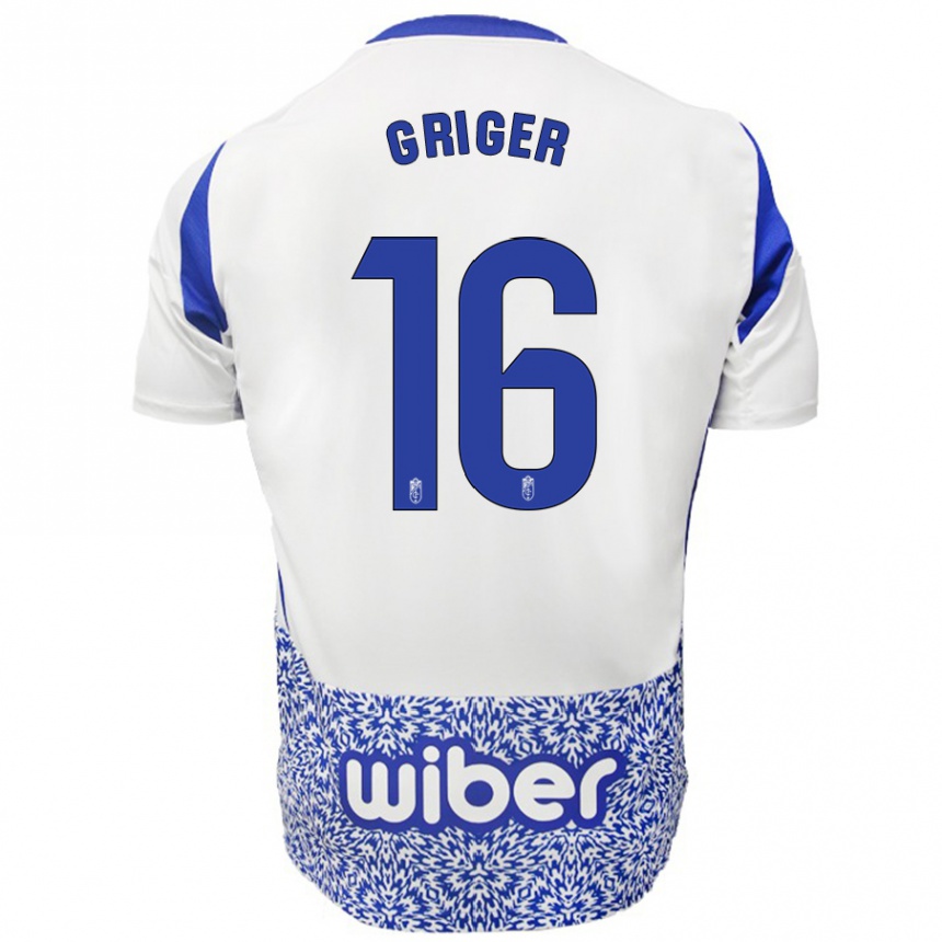 Hombre Fútbol Camiseta Adam Griger #16 Blanco Azul 2ª Equipación 2024/25 México