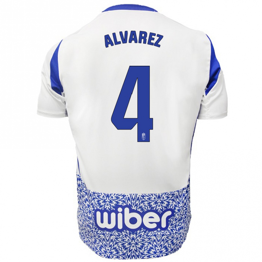 Hombre Fútbol Camiseta Isabel Álvarez #4 Blanco Azul 2ª Equipación 2024/25 México