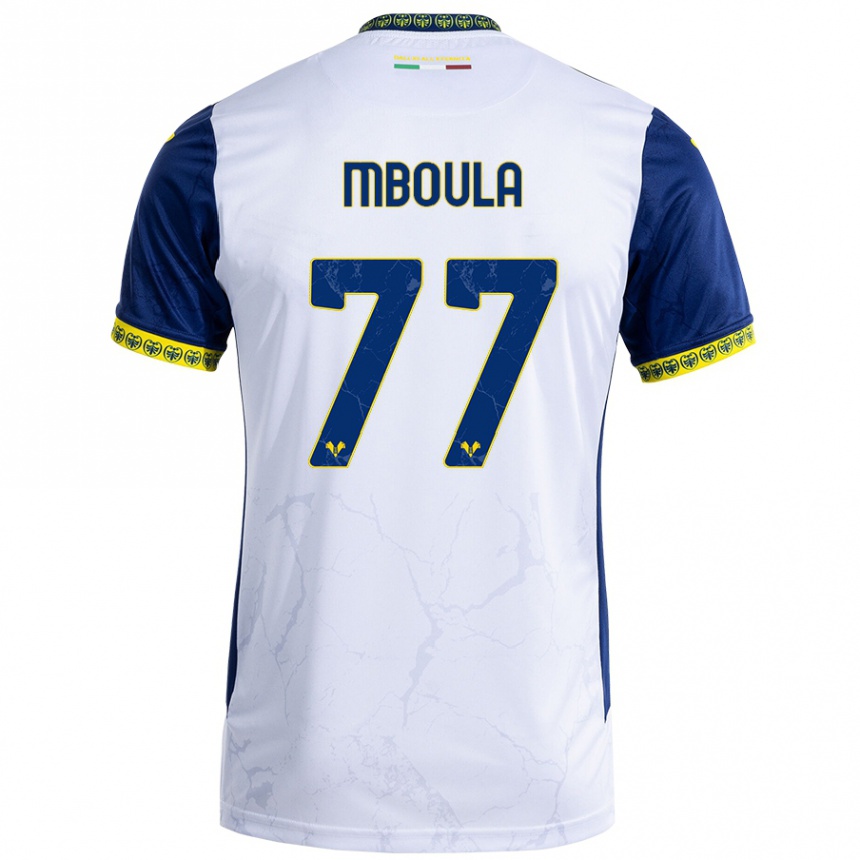 Hombre Fútbol Camiseta Jordi Mboula #77 Blanco Azul 2ª Equipación 2024/25 México