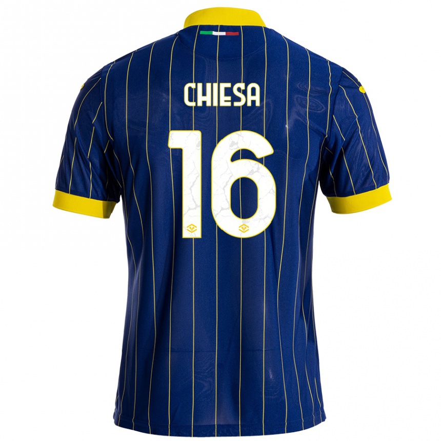 Mujer Fútbol Camiseta Mattia Chiesa #16 Azul Amarillo 1ª Equipación 2024/25 México