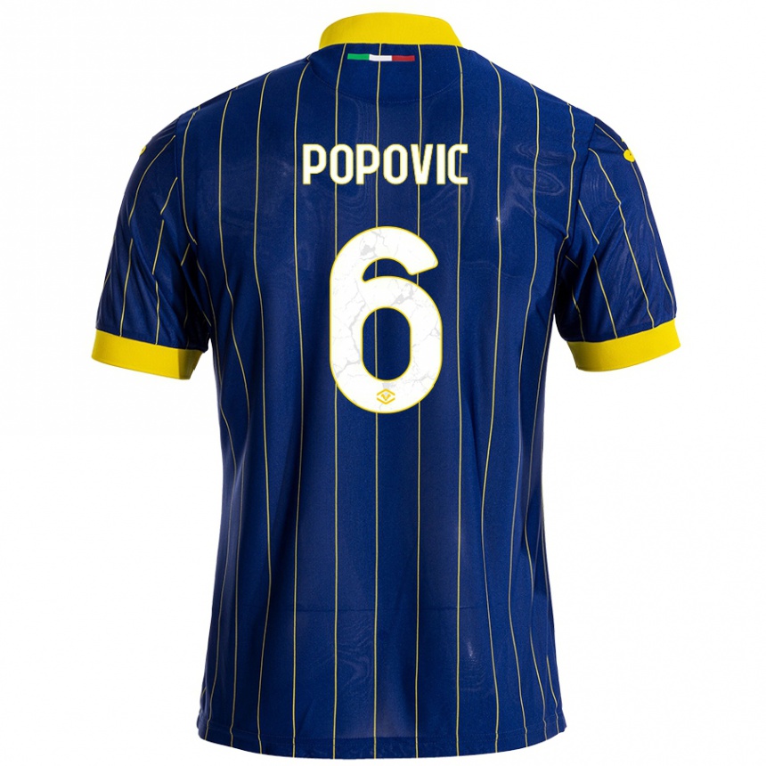 Mujer Fútbol Camiseta Andrej Popovic #6 Azul Amarillo 1ª Equipación 2024/25 México