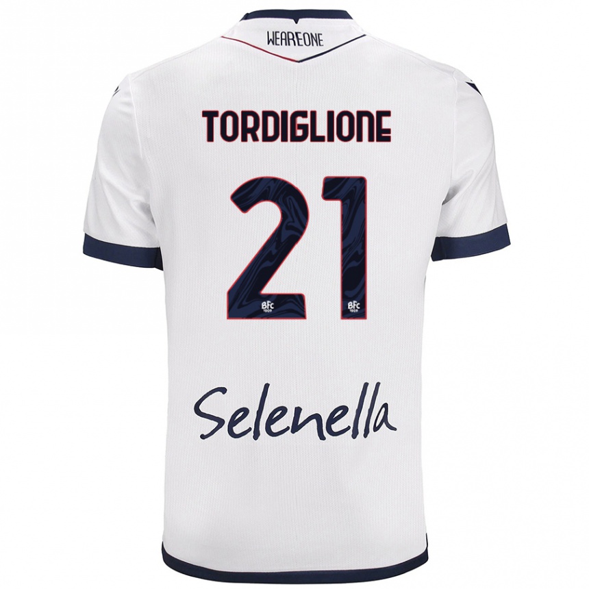 Mujer Fútbol Camiseta Nicolò Tordiglione #21 Blanco Azul Real 2ª Equipación 2024/25 México