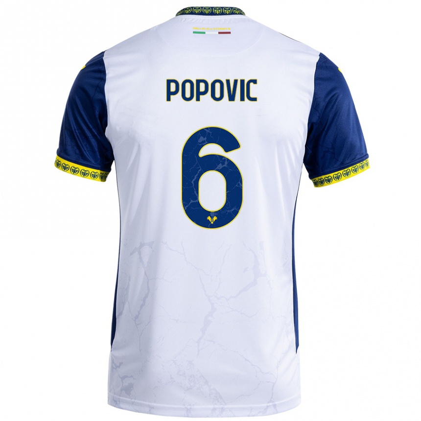 Mujer Fútbol Camiseta Andrej Popovic #6 Blanco Azul 2ª Equipación 2024/25 México