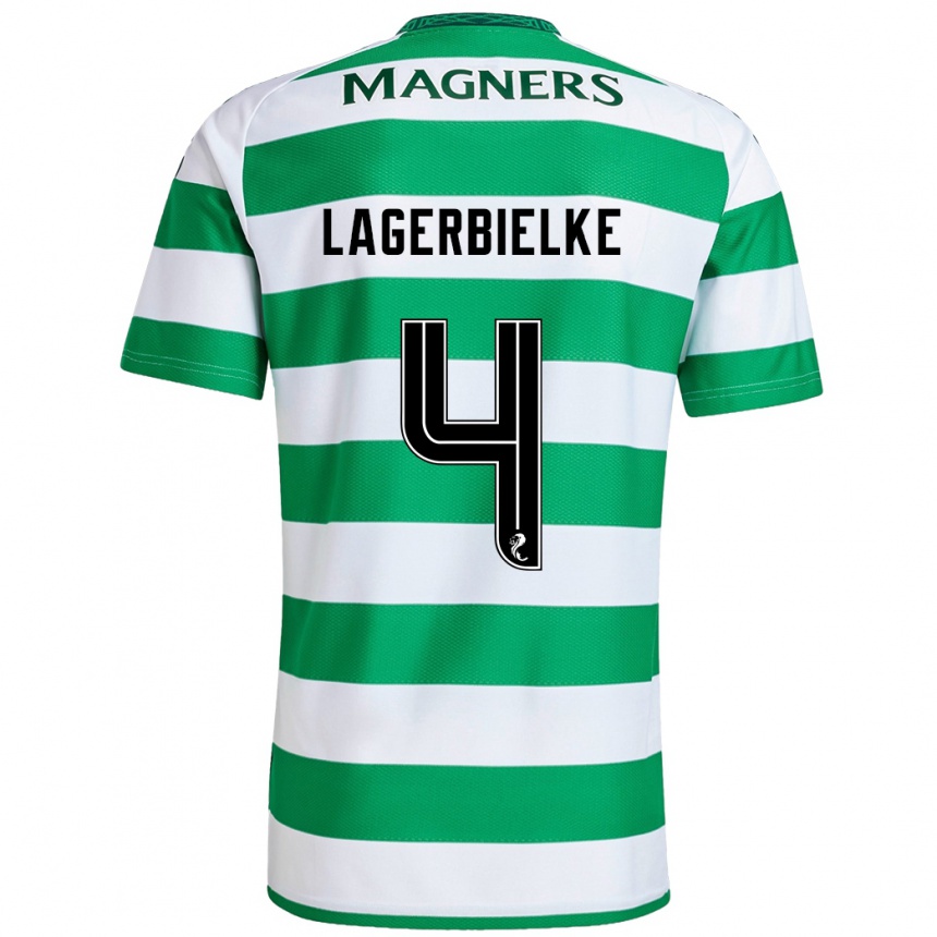 Niño Fútbol Camiseta Gustaf Lagerbielke #4 Verde Blanco 1ª Equipación 2024/25 México