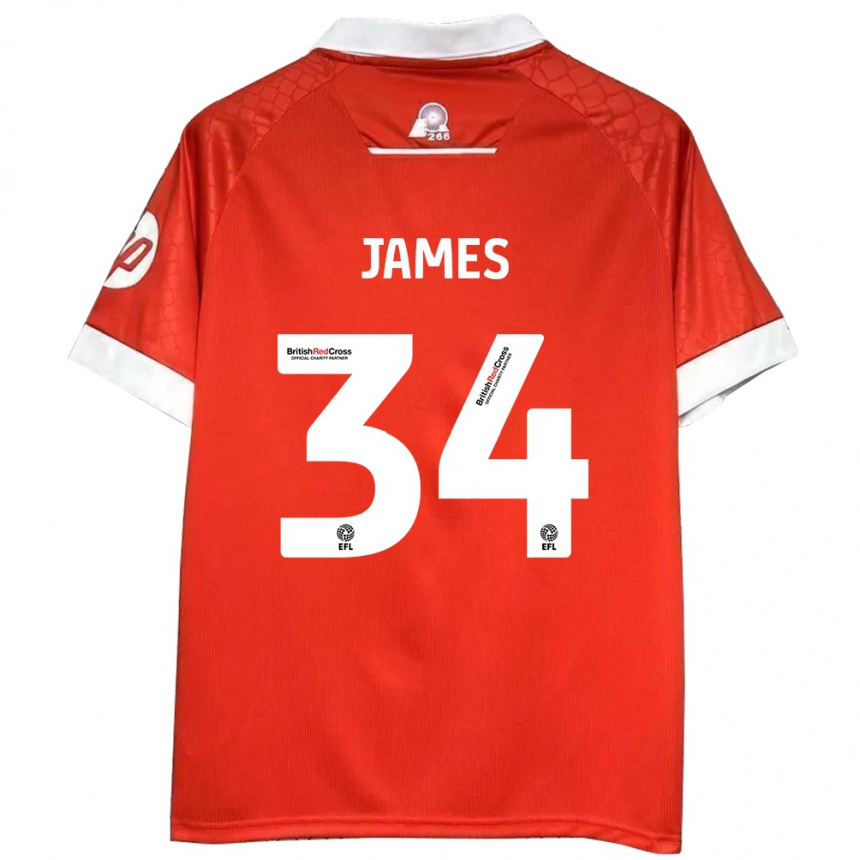 Niño Fútbol Camiseta Aaron James #34 Rojo Blanco 1ª Equipación 2024/25 México