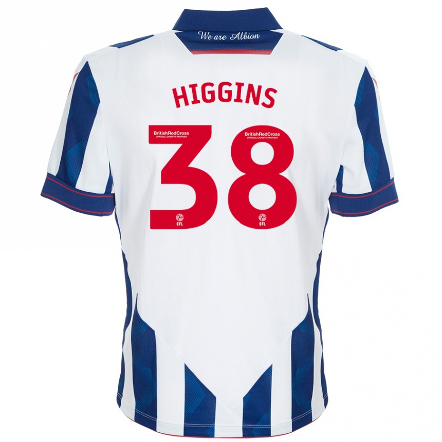 Niño Fútbol Camiseta Akeel Higgins #38 Blanco Azul Oscuro 1ª Equipación 2024/25 México