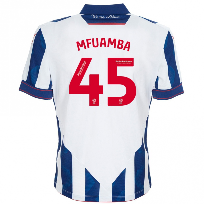 Niño Fútbol Camiseta Kevin Mfuamba #45 Blanco Azul Oscuro 1ª Equipación 2024/25 México