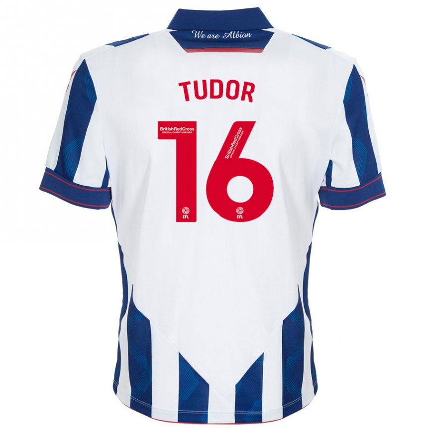 Niño Fútbol Camiseta Sophie Tudor #16 Blanco Azul Oscuro 1ª Equipación 2024/25 México