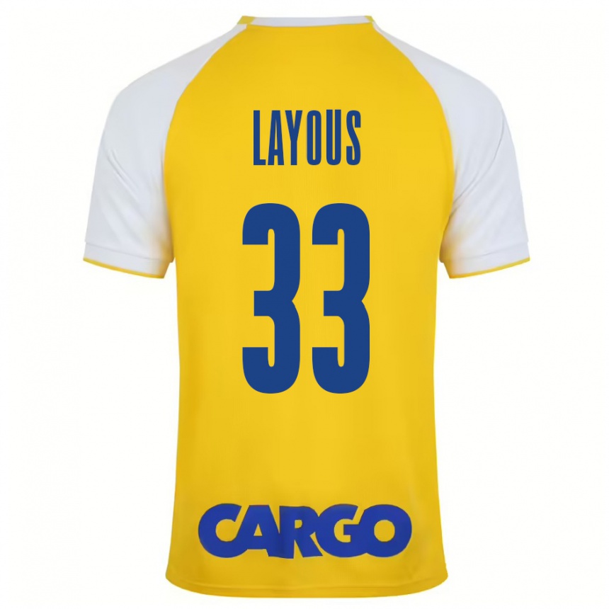 Niño Fútbol Camiseta Hisham Layous #33 Amarillo Blanco 1ª Equipación 2024/25 México