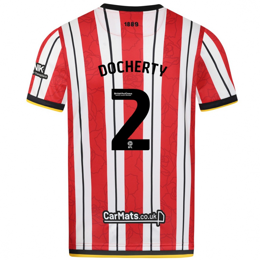 Niño Fútbol Camiseta Charley Docherty #2 Rojo Blanco Rayas 1ª Equipación 2024/25 México