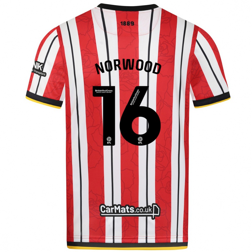 Niño Fútbol Camiseta Oliver Norwood #16 Rojo Blanco Rayas 1ª Equipación 2024/25 México