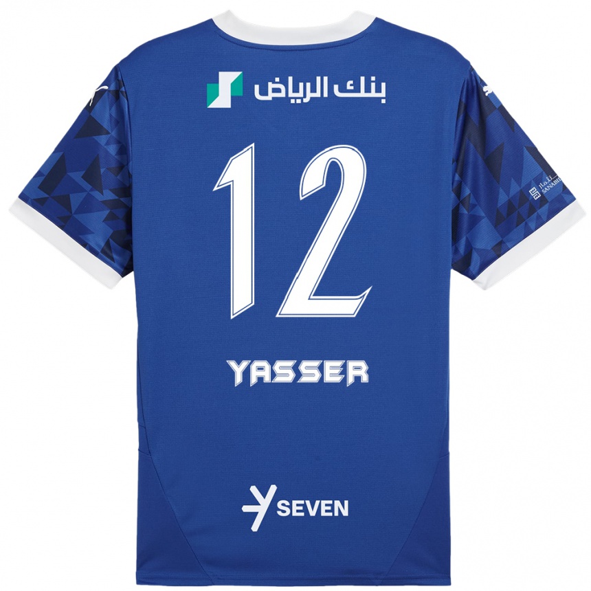 Niño Fútbol Camiseta Yasser Al-Shahrani #12 Azul Oscuro Blanco 1ª Equipación 2024/25 México