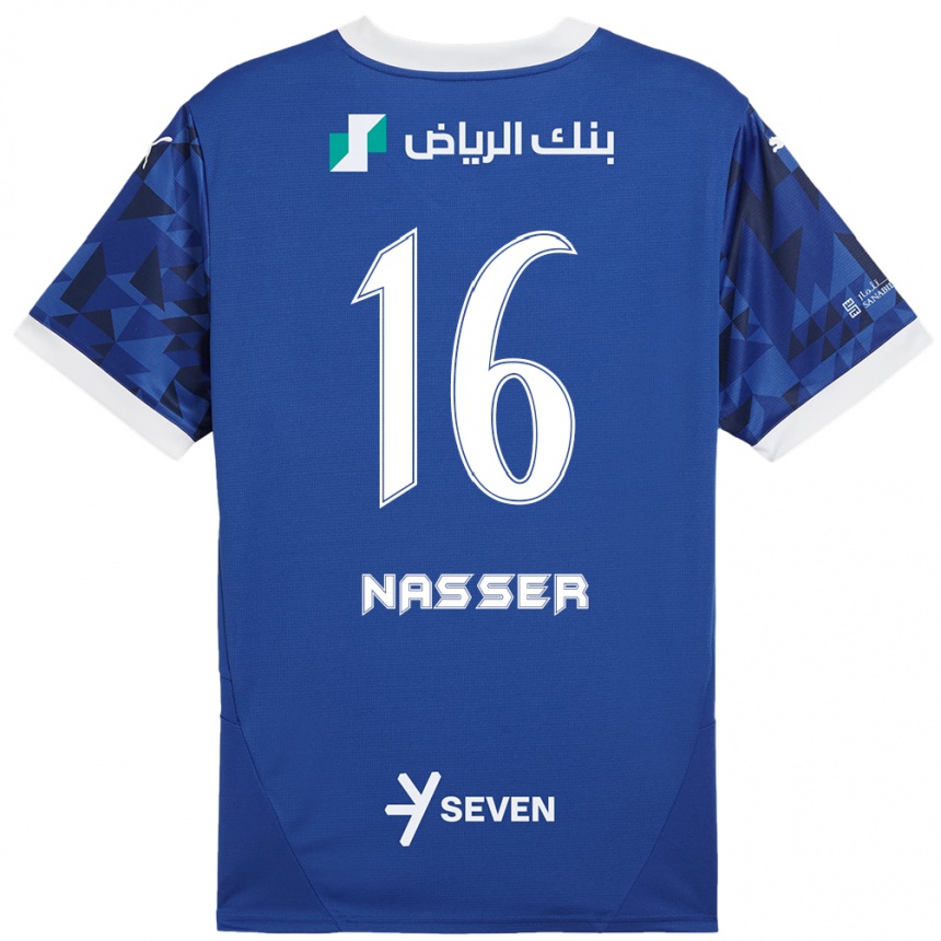 Niño Fútbol Camiseta Nasser Al-Dawsari #16 Azul Oscuro Blanco 1ª Equipación 2024/25 México