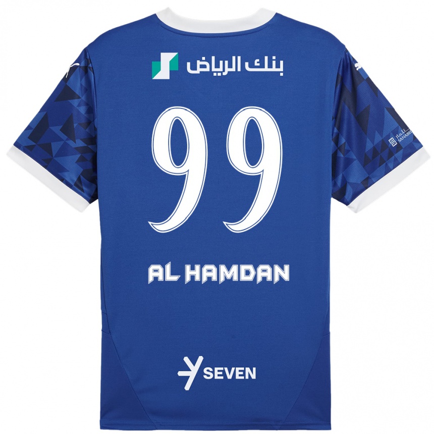 Niño Fútbol Camiseta Abdullah Al-Hamdan #99 Azul Oscuro Blanco 1ª Equipación 2024/25 México