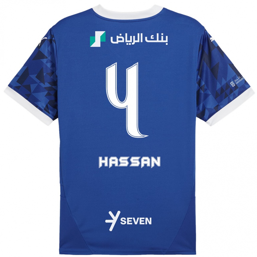 Niño Fútbol Camiseta Eman Hassan #4 Azul Oscuro Blanco 1ª Equipación 2024/25 México