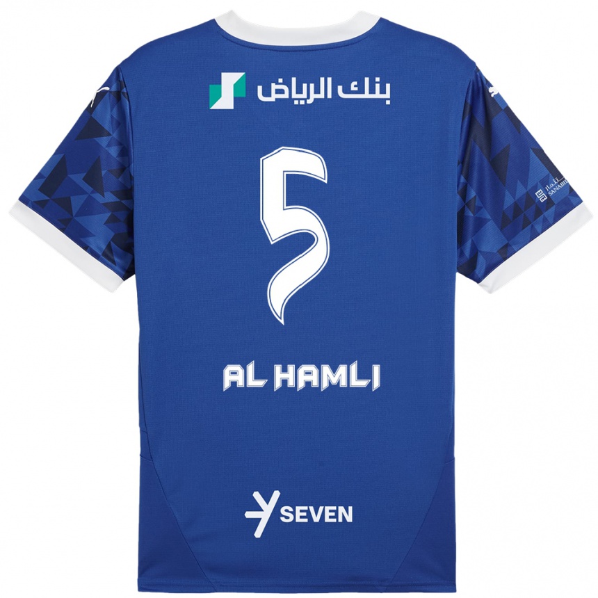 Niño Fútbol Camiseta Noura Al-Hamli #5 Azul Oscuro Blanco 1ª Equipación 2024/25 México