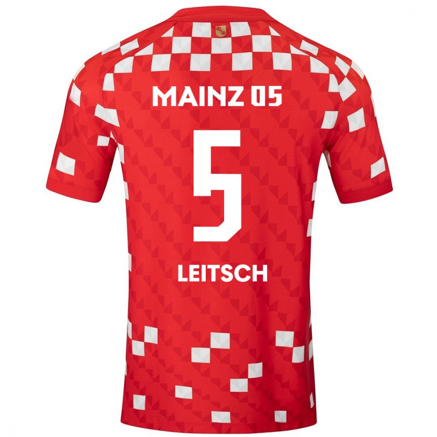 Niño Fútbol Camiseta Maxim Leitsch #5 Blanco Rojo 1ª Equipación 2024/25 México