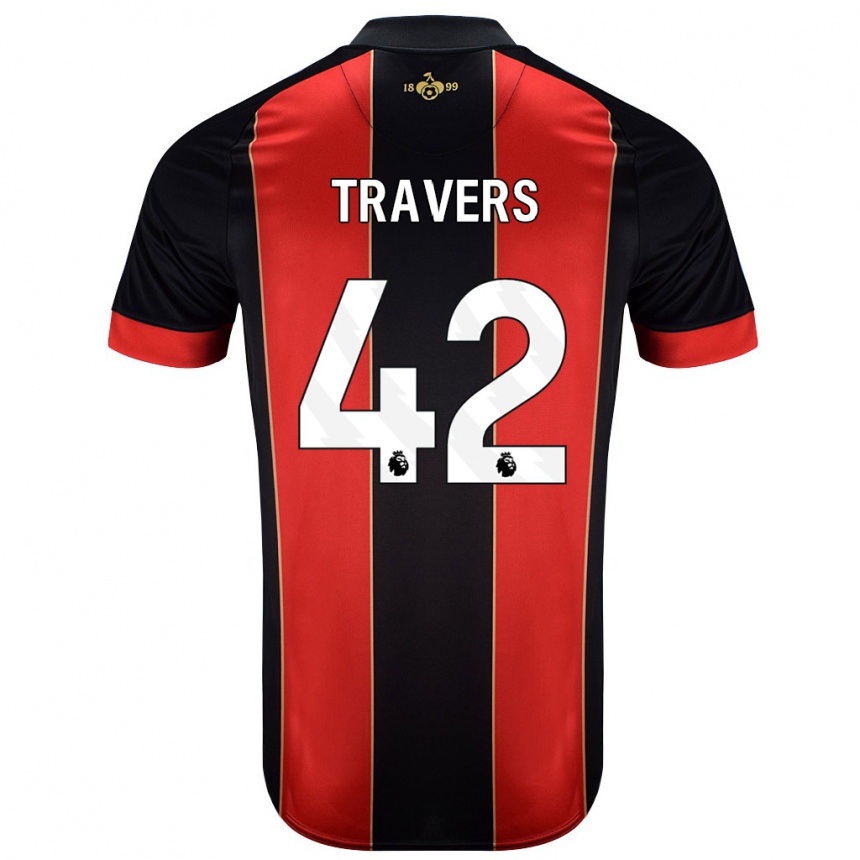 Niño Fútbol Camiseta Mark Travers #42 Rojo Negro 1ª Equipación 2024/25 México