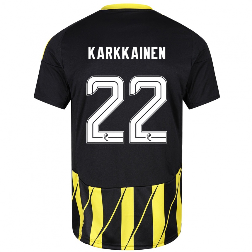 Niño Fútbol Camiseta Elena Kärkkäinen #22 Negro Amarillo 2ª Equipación 2024/25 México