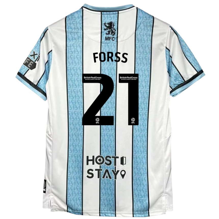 Niño Fútbol Camiseta Marcus Forss #21 Blanco Azul 2ª Equipación 2024/25 México