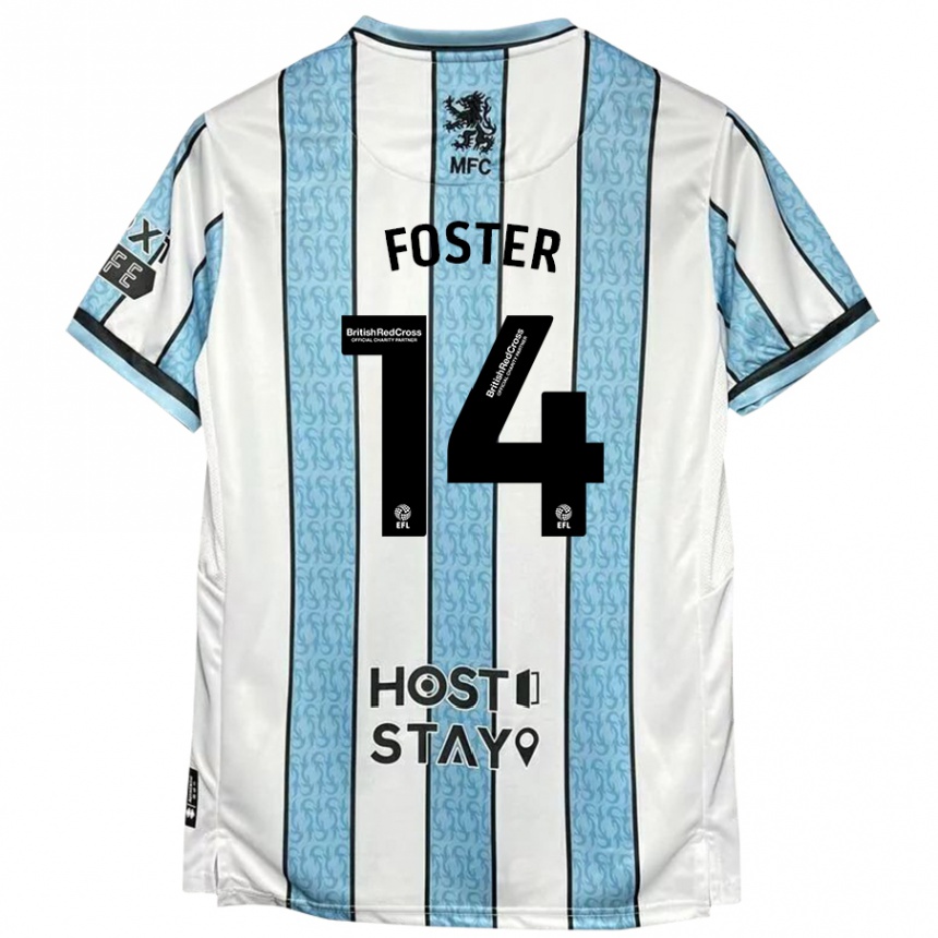 Niño Fútbol Camiseta Emma Foster #14 Blanco Azul 2ª Equipación 2024/25 México