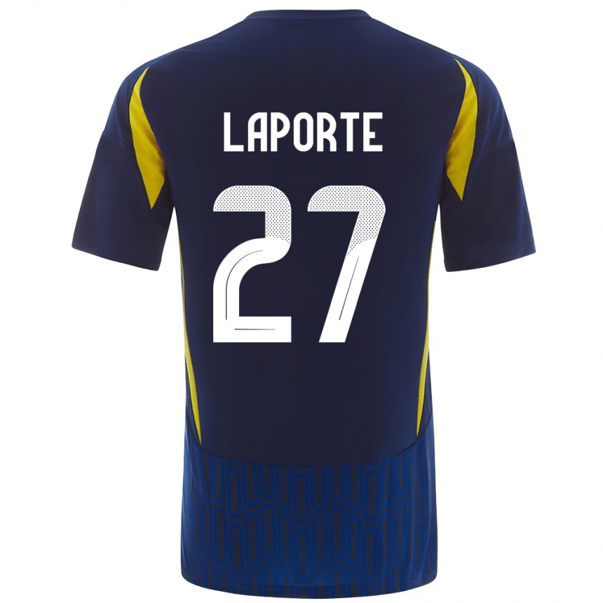 Niño Fútbol Camiseta Aymeric Laporte #27 Azul Amarillo 2ª Equipación 2024/25 México