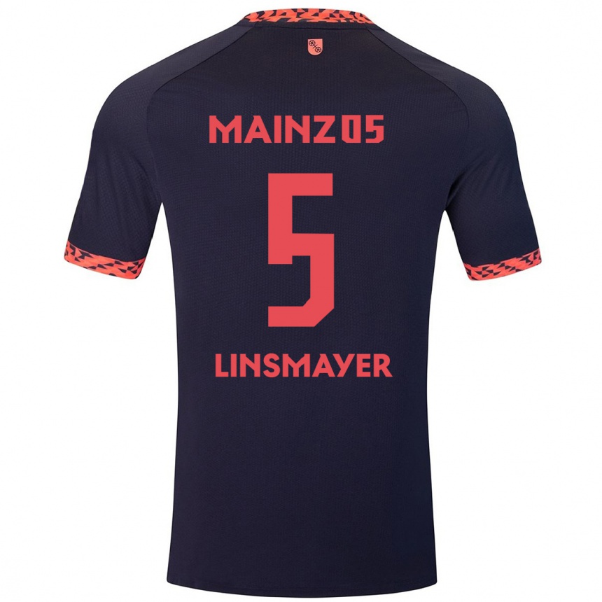 Niño Fútbol Camiseta Denis Linsmayer #5 Azul Coral Rojo 2ª Equipación 2024/25 México