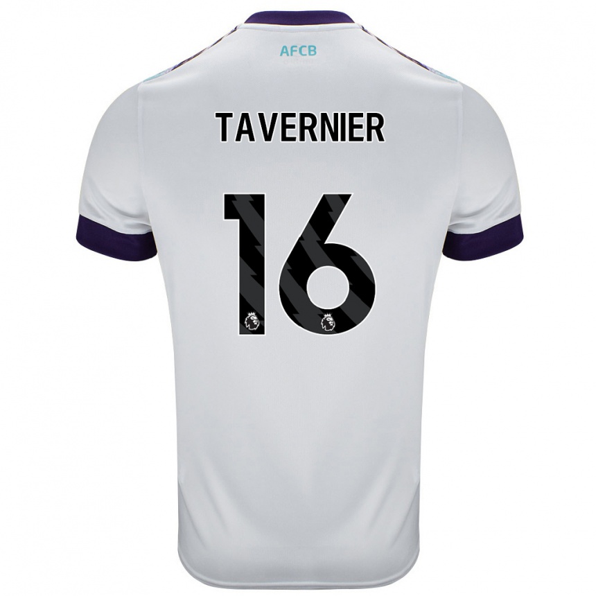 Niño Fútbol Camiseta Marcus Tavernier #16 Blanco Verde Púrpura 2ª Equipación 2024/25 México