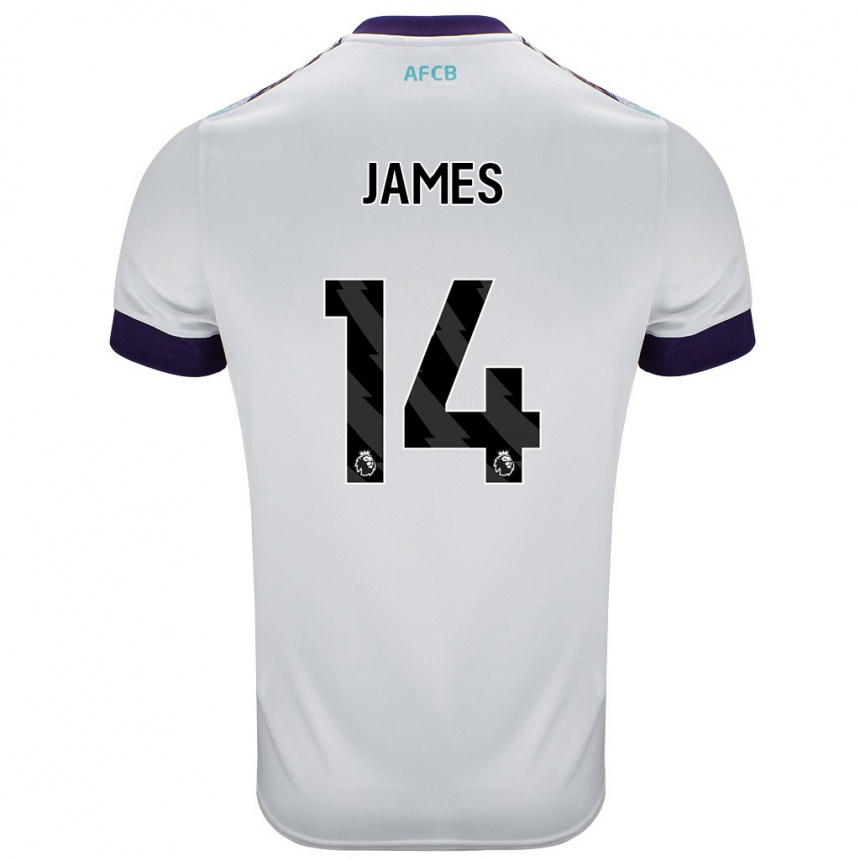 Niño Fútbol Camiseta Katie James #14 Blanco Verde Púrpura 2ª Equipación 2024/25 México