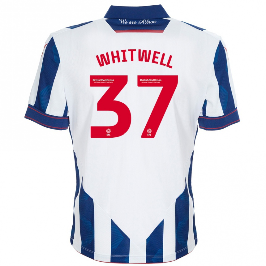 Hombre Fútbol Camiseta Harry Whitwell #37 Blanco Azul Oscuro 1ª Equipación 2024/25 México