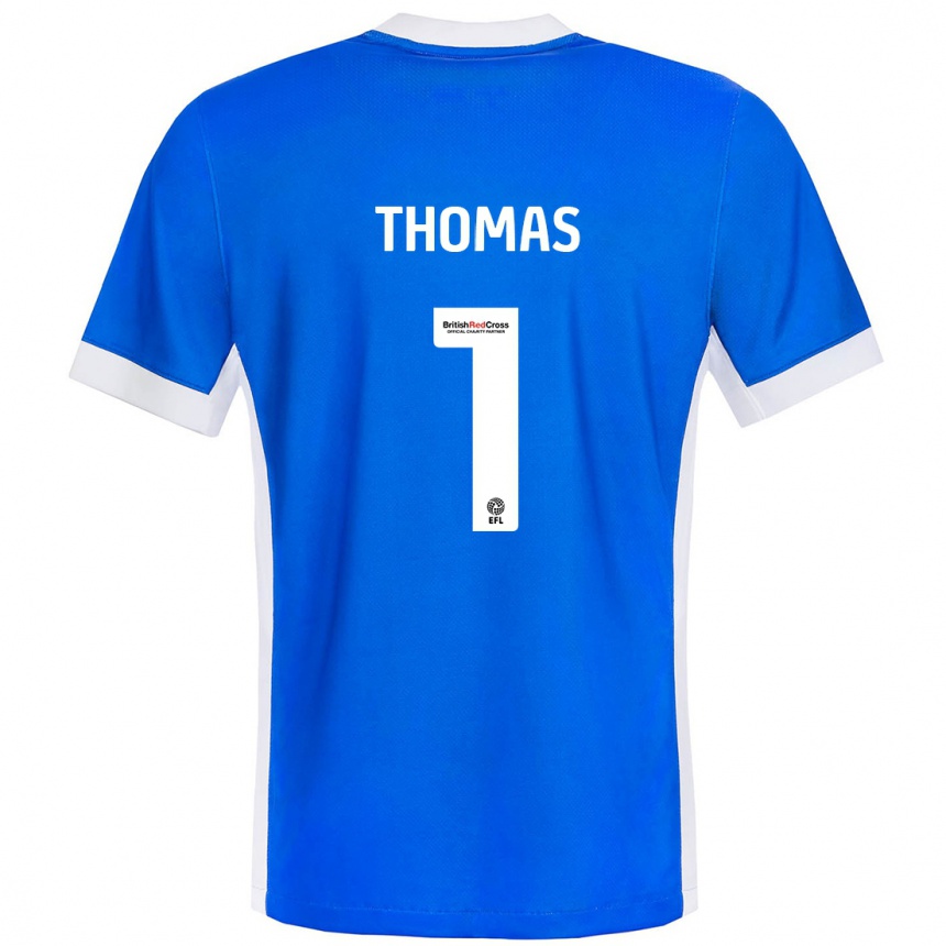 Hombre Fútbol Camiseta Lucy Thomas #1 Azul Blanco 1ª Equipación 2024/25 México