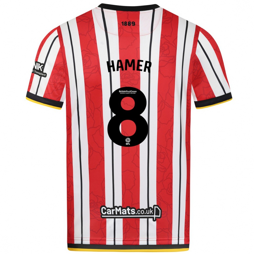 Hombre Fútbol Camiseta Gustavo Hamer #8 Rojo Blanco Rayas 1ª Equipación 2024/25 México