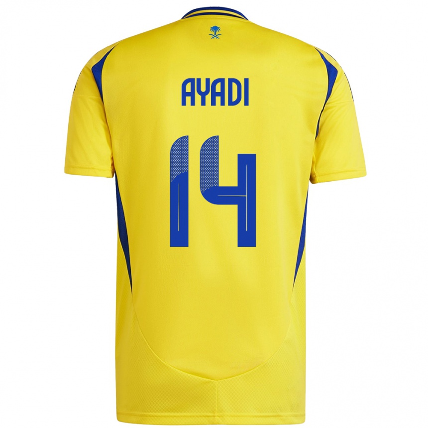 Hombre Fútbol Camiseta Ghada Ayadi #14 Amarillo Azul 1ª Equipación 2024/25 México