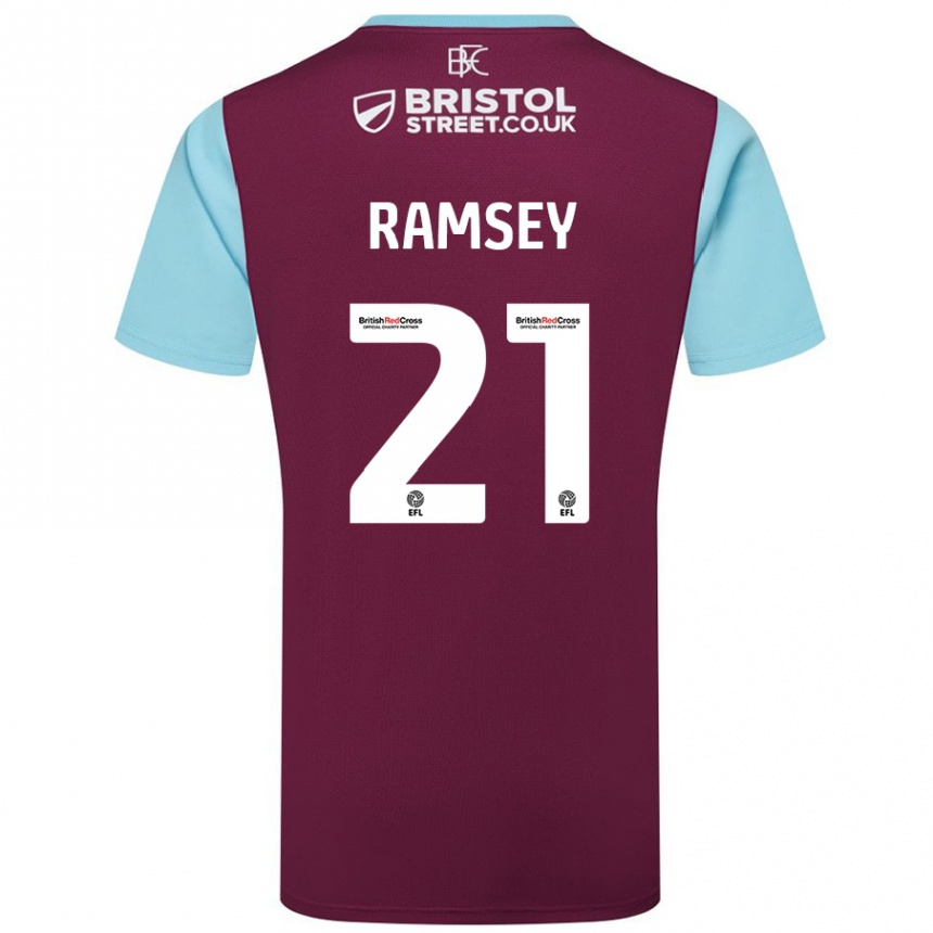 Hombre Fútbol Camiseta Aaron Ramsey #21 Borgoña Azul Cielo 1ª Equipación 2024/25 México