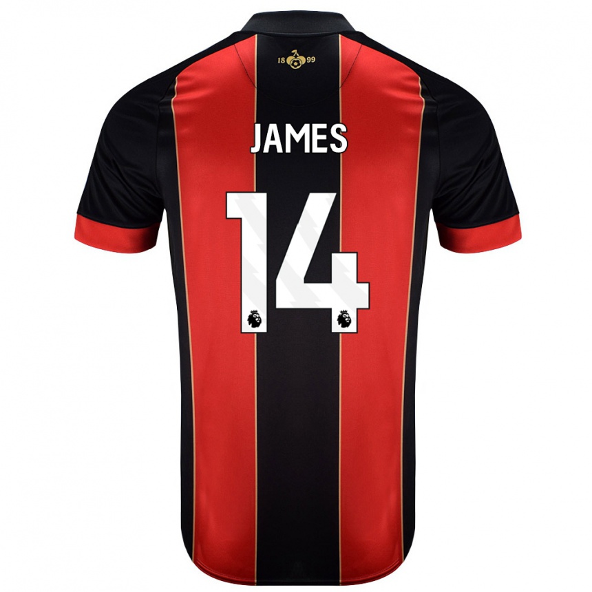 Hombre Fútbol Camiseta Katie James #14 Rojo Negro 1ª Equipación 2024/25 México