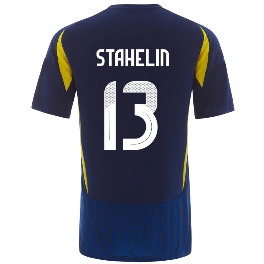 Hombre Fútbol Camiseta Izabela Stahelin #13 Azul Amarillo 2ª Equipación 2024/25 México