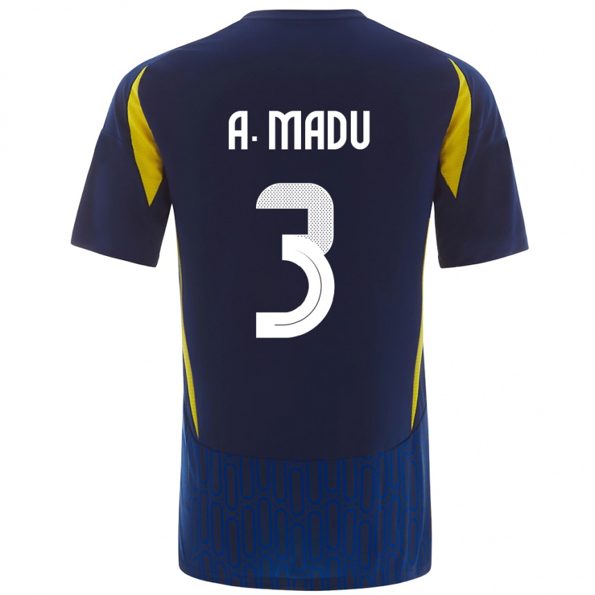 Hombre Fútbol Camiseta Abdullah Madu #3 Azul Amarillo 2ª Equipación 2024/25 México