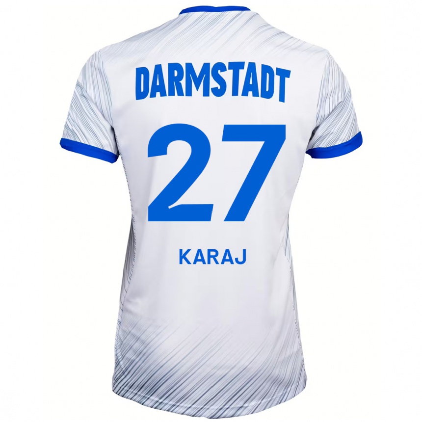 Hombre Fútbol Camiseta Eraldo Karaj #27 Blanco Azul 2ª Equipación 2024/25 México