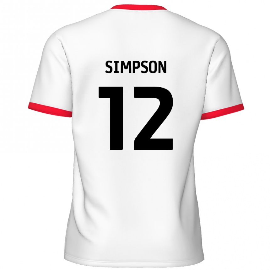 Niño Fútbol Camiseta Tyreece Simpson #12 Blanco Rojo 1ª Equipación 2024/25 México