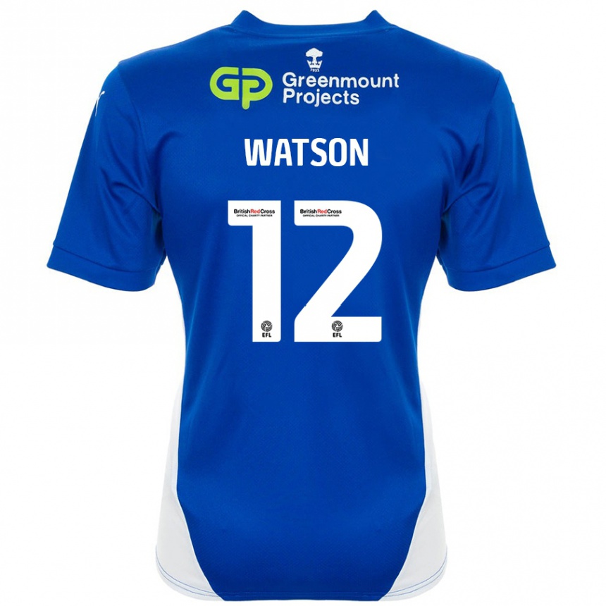 Niño Fútbol Camiseta Tom Watson #12 Azul Blanco 1ª Equipación 2024/25 México