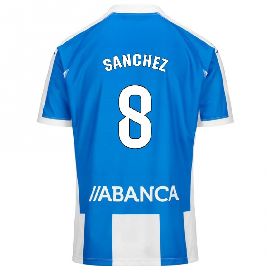 Niño Fútbol Camiseta Carlota Sánchez #8 Azul Blanco 1ª Equipación 2024/25 México